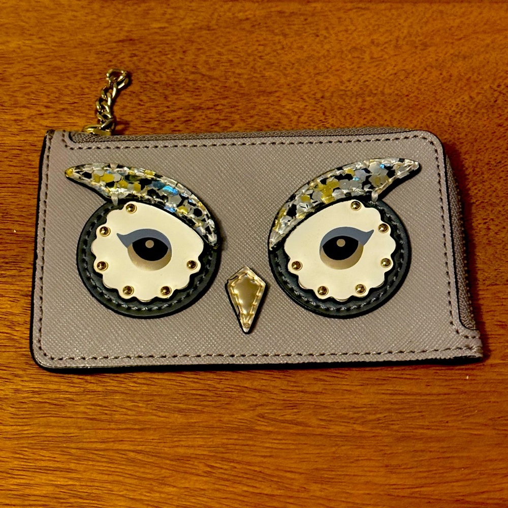 Kate Spade Card Case Holder Star Bright Owl Poppy Zip Sequin Organizer